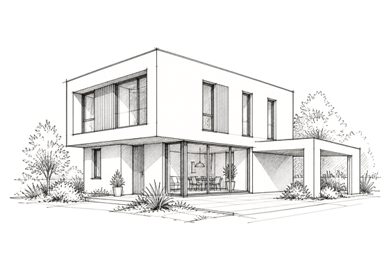 Architektonische Skizze eines modernen Hauses